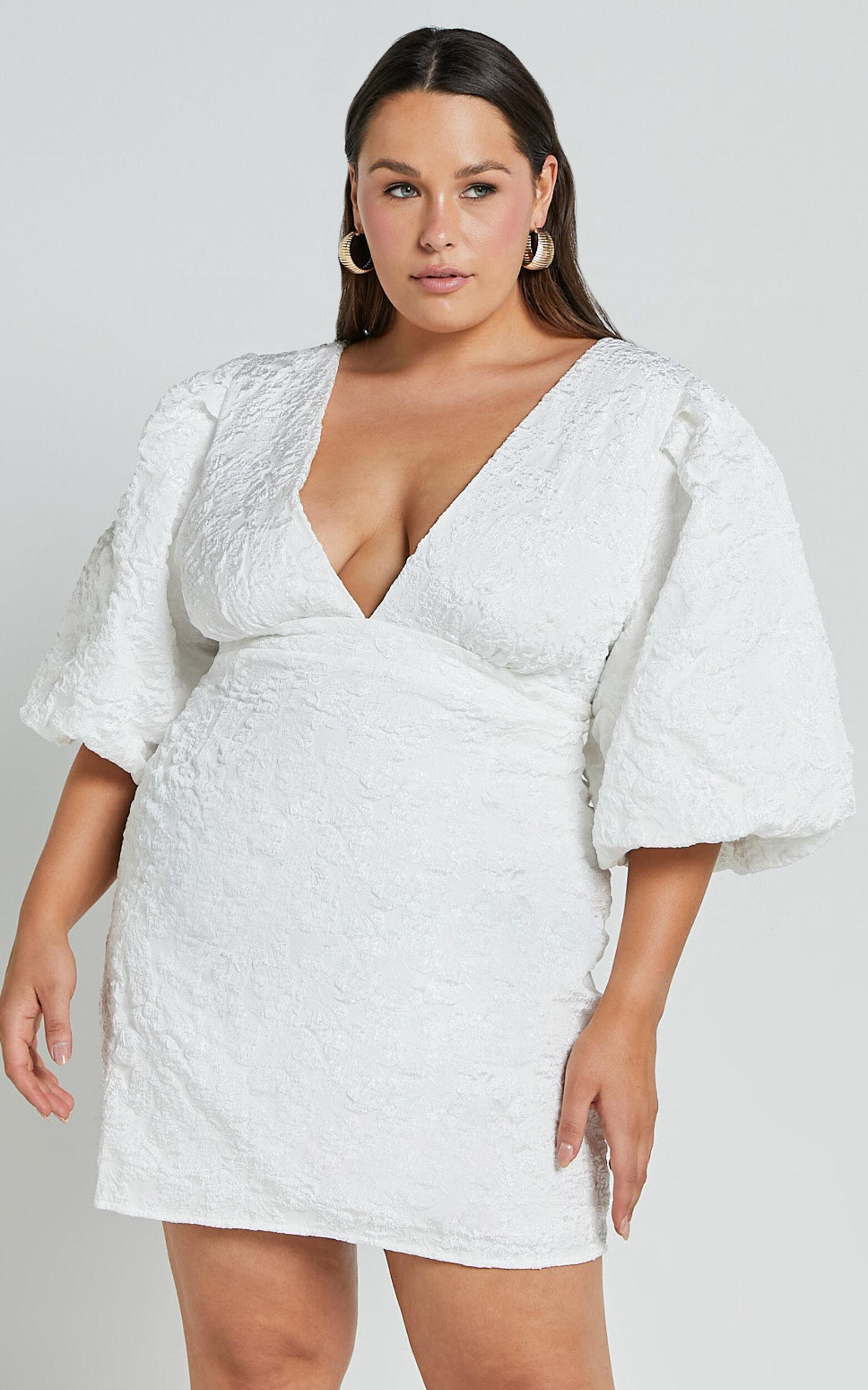 Miley Mini Dress - V Neck Bodycon Dress in White Product Image