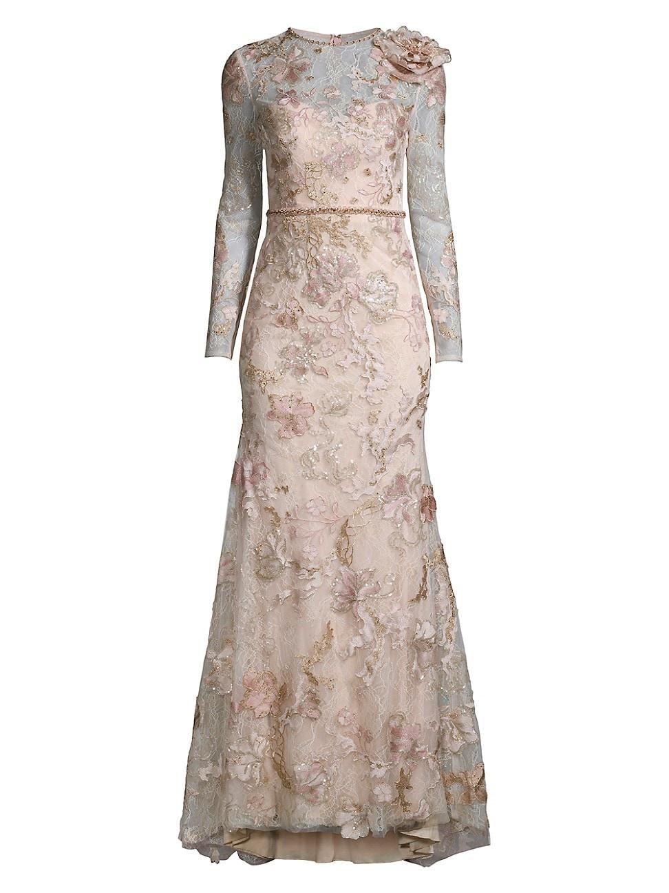 Womens Floral Embroidered Lace Trumpet Gown Product Image