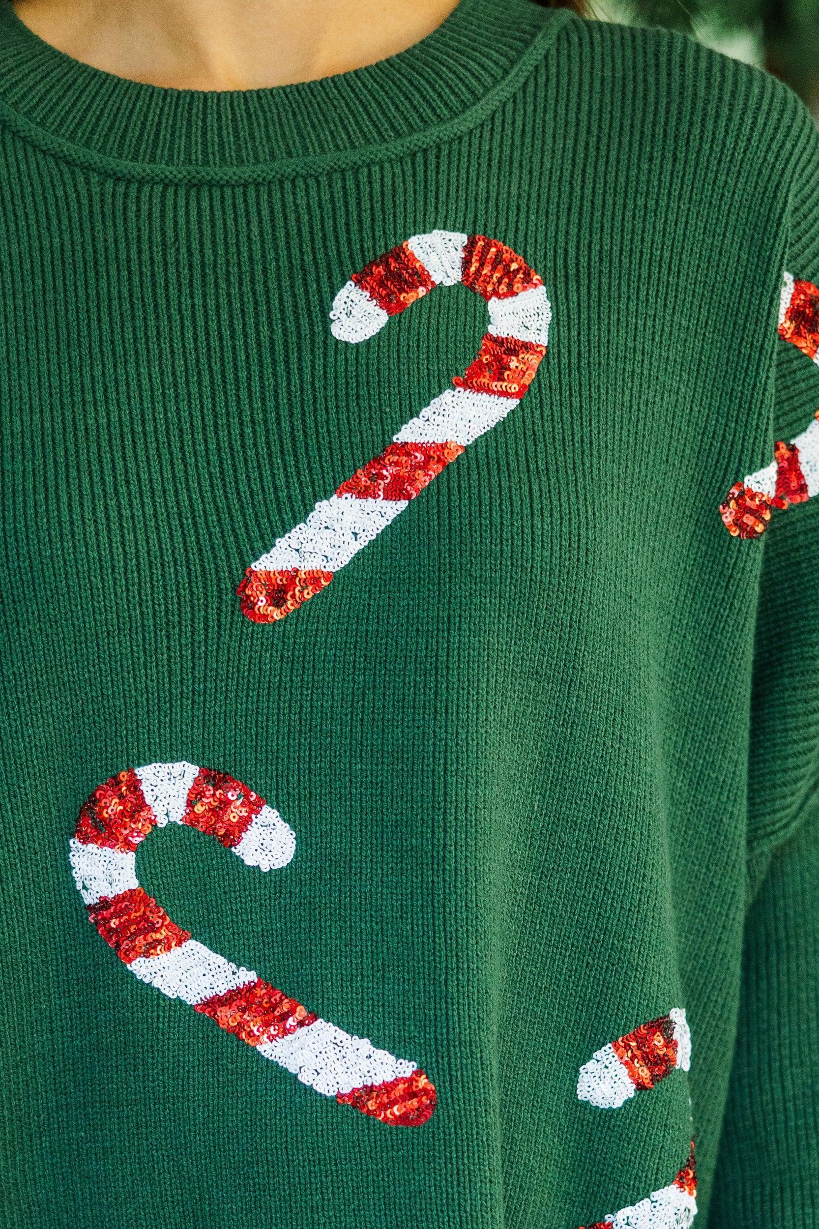 Sweet Tooth Emerald Green Candy Canes Sweater Female Product Image