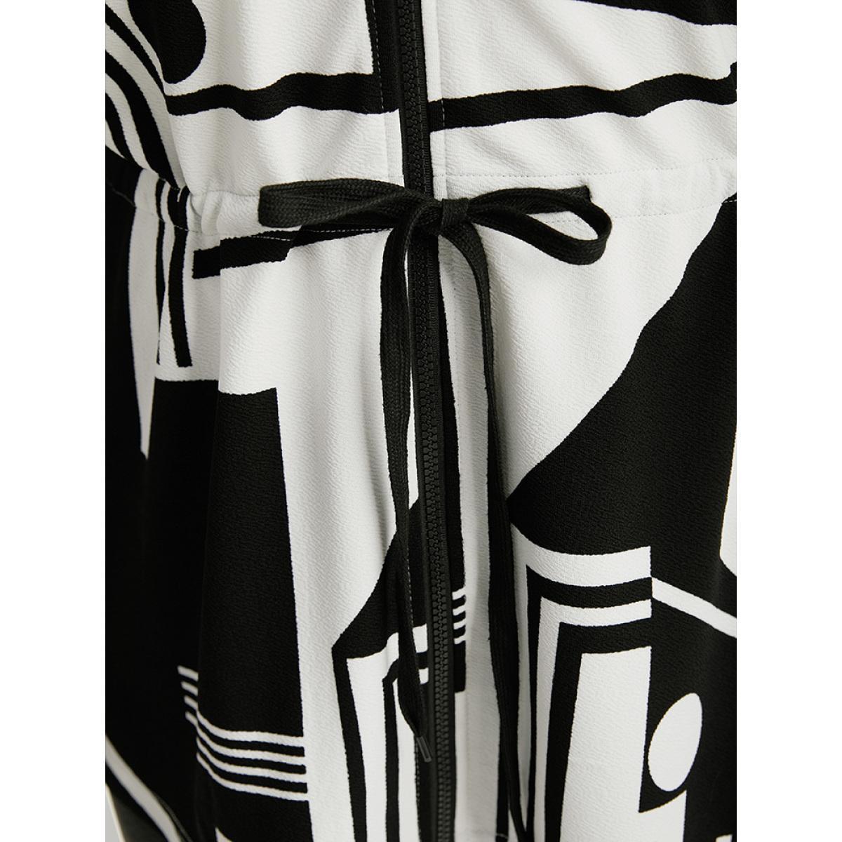 Plus Size Halloween Geometric Print Drawstring Zipper Hooded Knot Jacket Women Black Zipper Dailywear Jackets BloomChic 26/4X Product Image