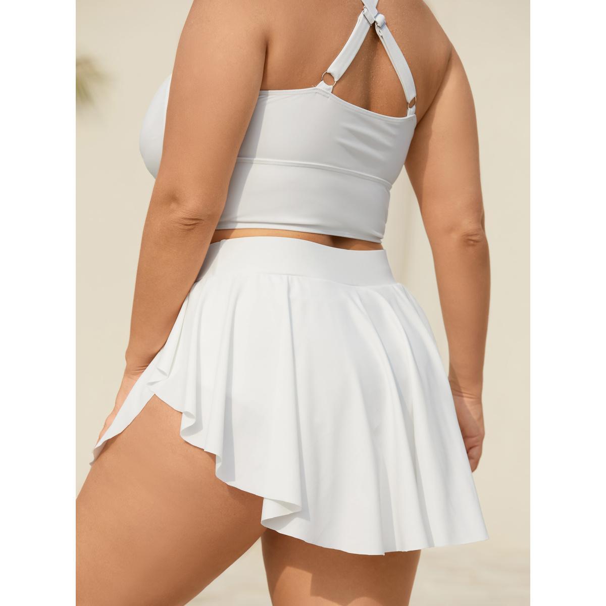 Plus Size Layered Hips Coverage Slit Swim Bottoms Women's Swimwear WhiteSmoke Beach Slit High stretch Bodycon High Rise Curve Swim Bottoms BloomChic 28/5X Product Image