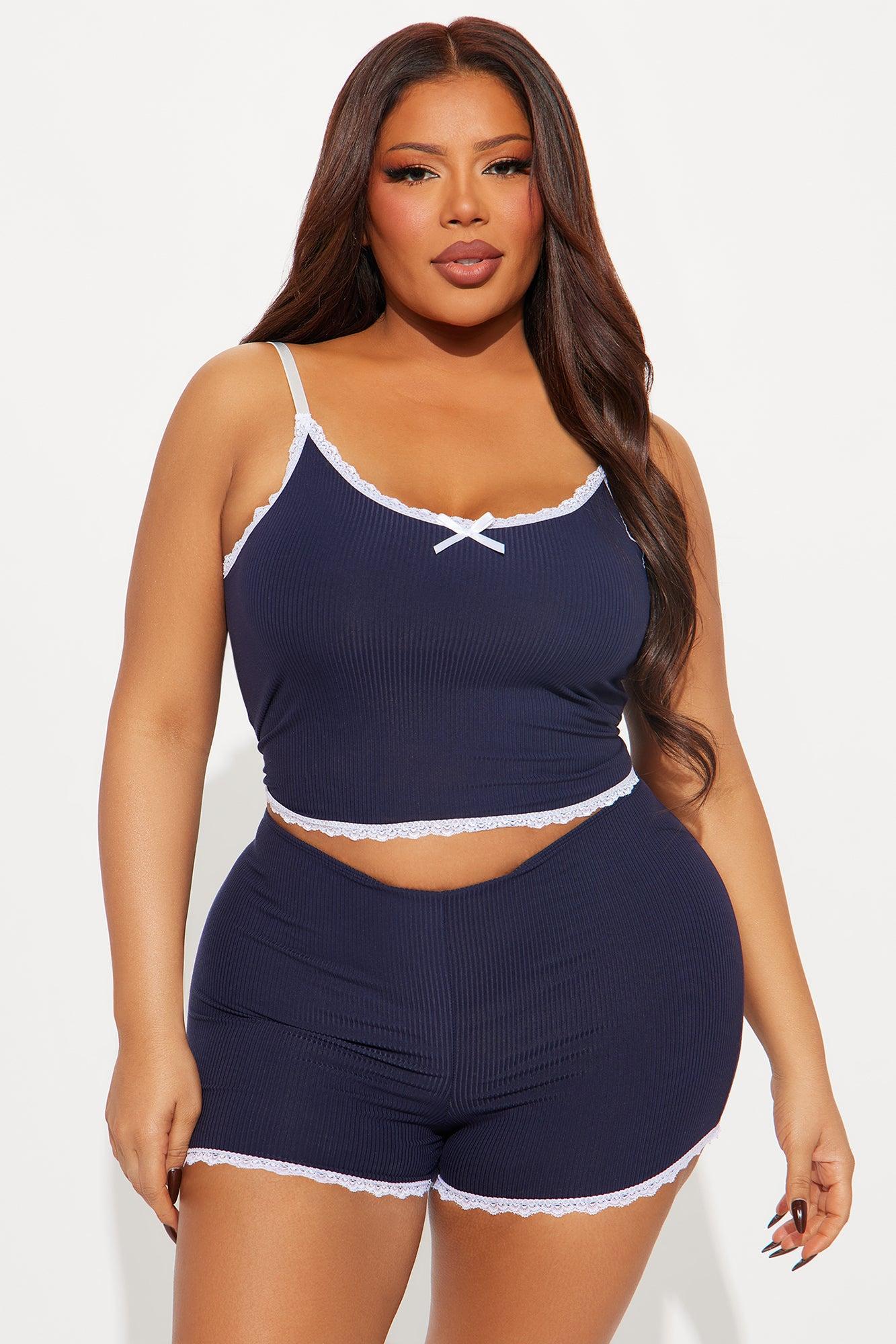 Daydreaming Ribbed PJ Short Set - Navy Product Image