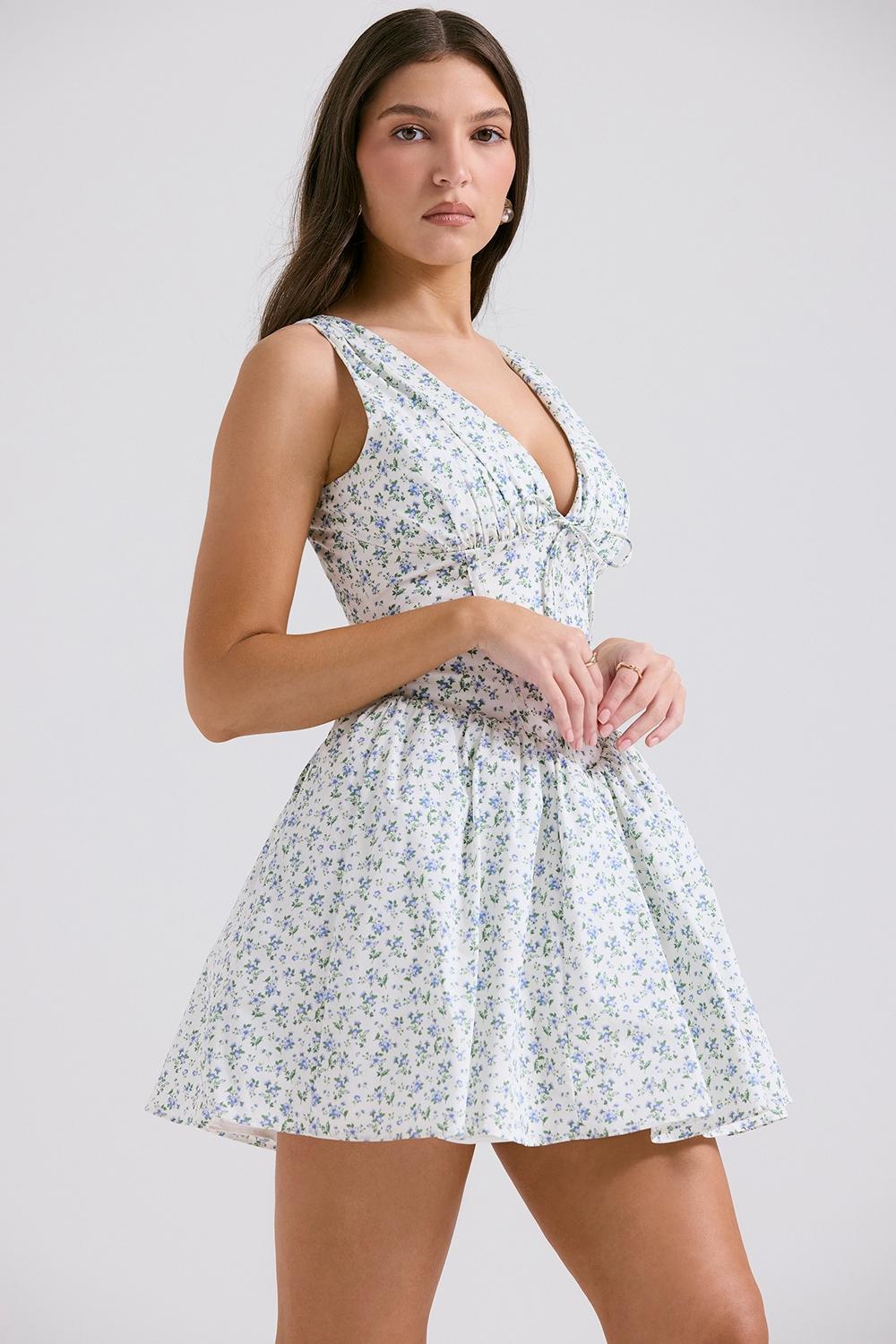 Fabrizia  white bluebell print corset mini dress Product Image
