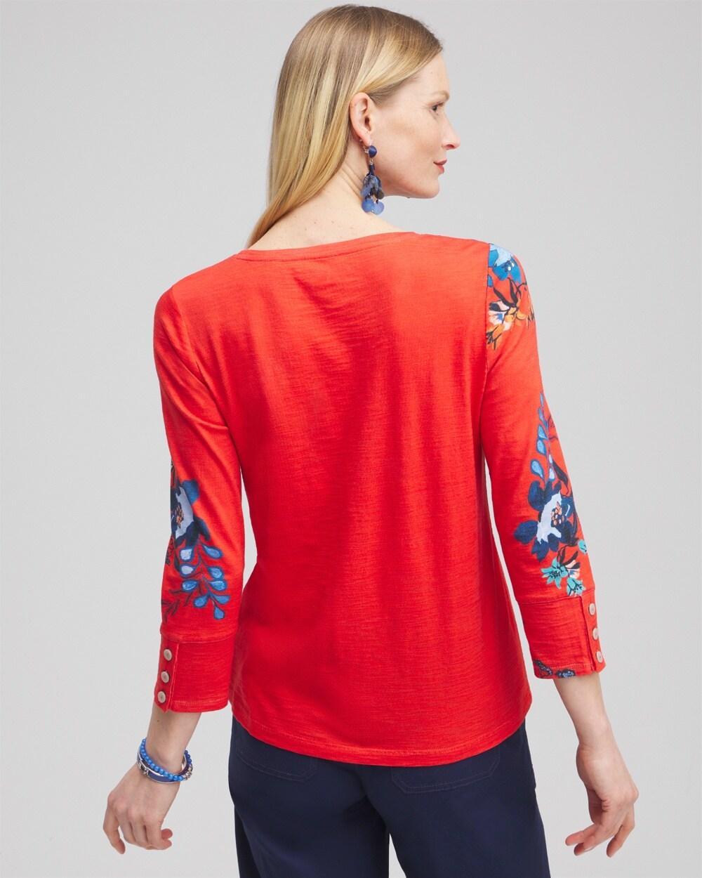 Floral 3/4 Sleeve Button Tee Product Image