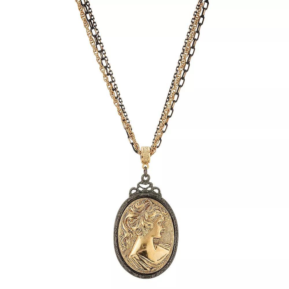 1928 Two Tone Cameo Pendant Necklace, Womens, Gold Tone Product Image