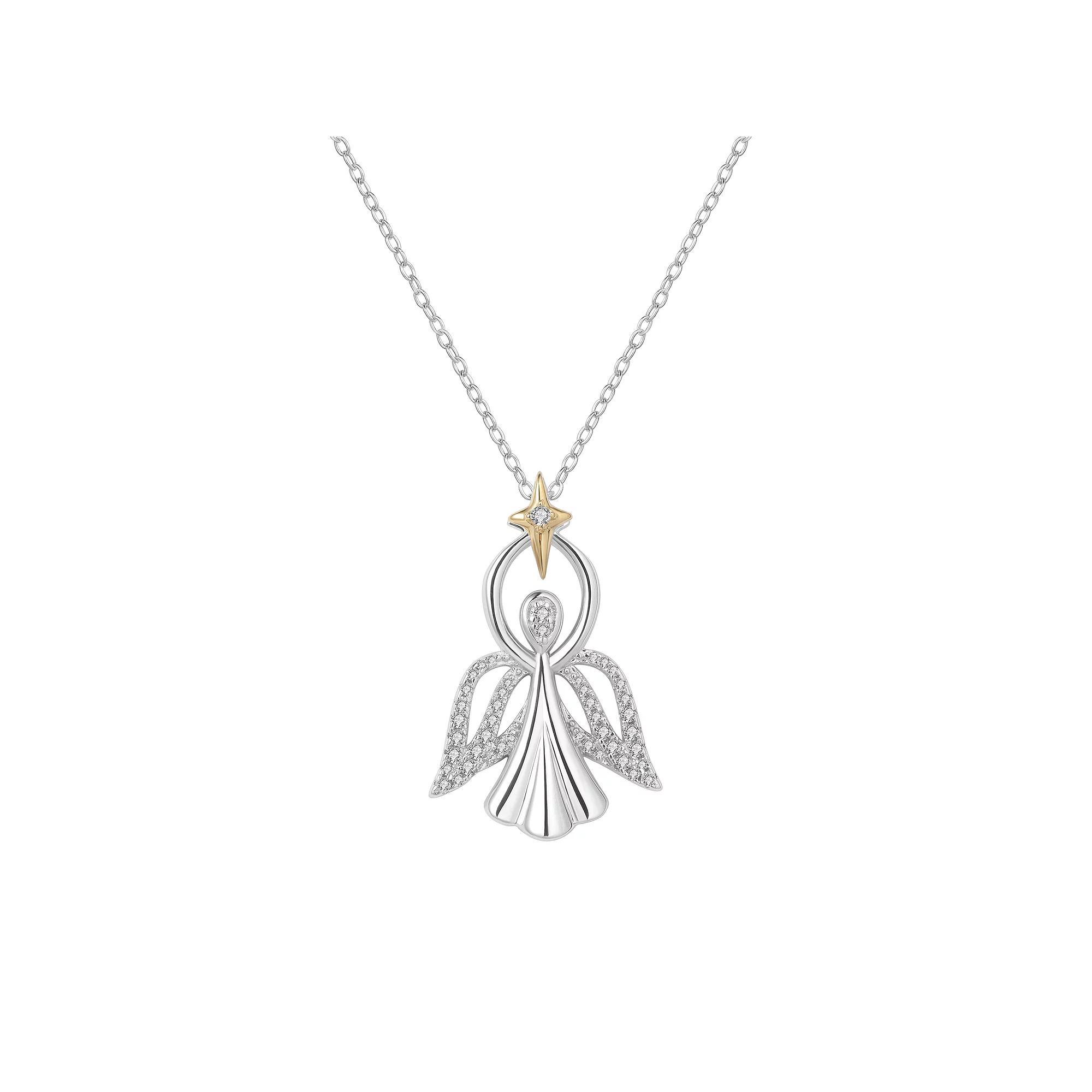 14k Gold Two Tone Sterling Silver 1/10 Carat T.W. Diamond Angel Pendant Necklace, Women's, Size: 18" Product Image