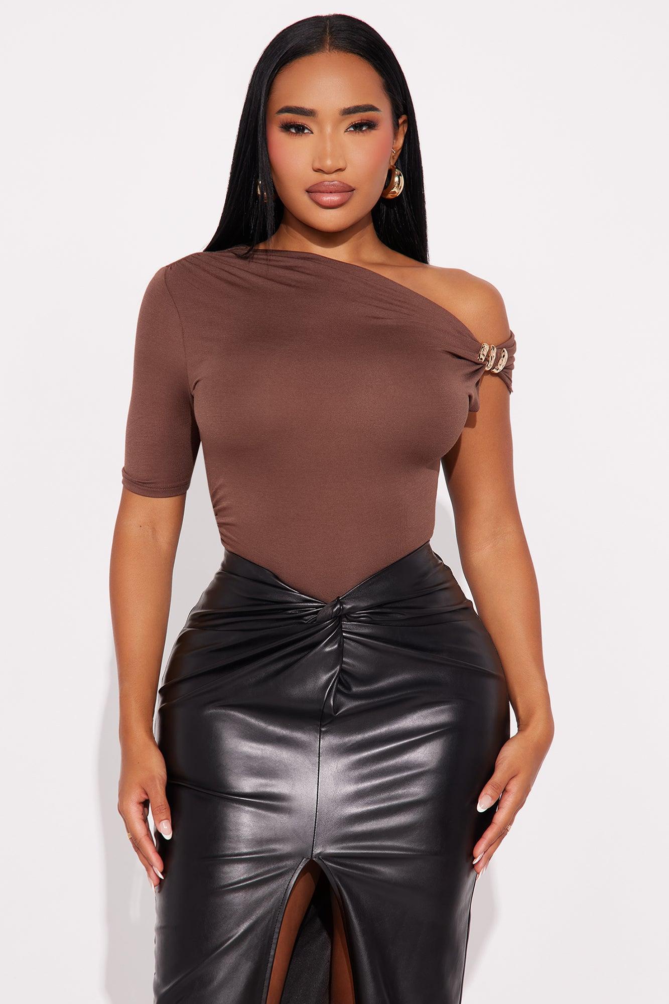 Maris Ruched Off Shoulder Bodysuit - Chocolate Product Image