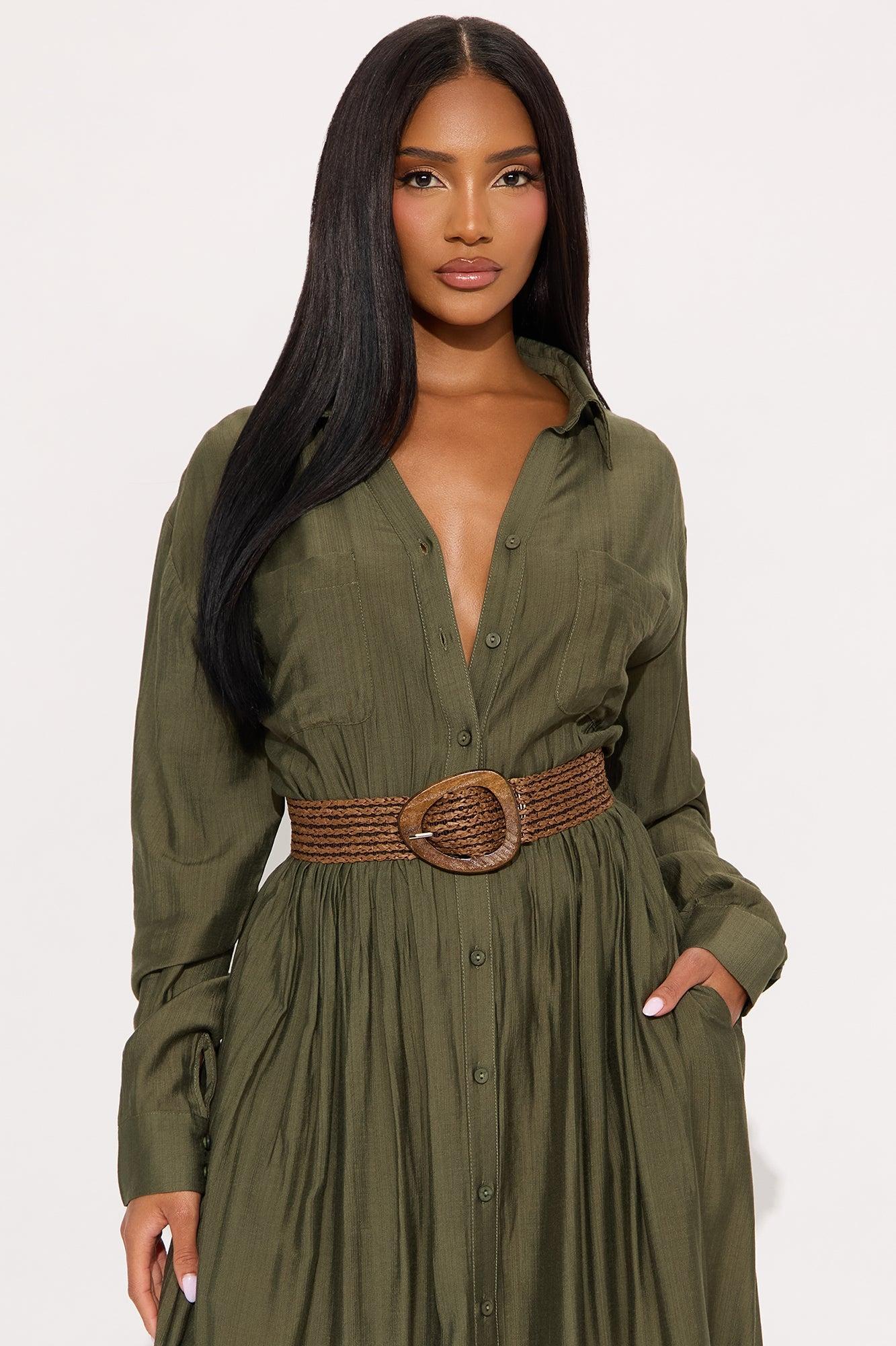Alaya Linen Maxi Shirt Dress - Olive Product Image