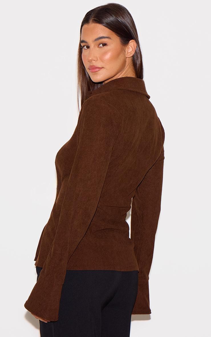 Chocolate Corduroy Flared Sleeve Fitted Shirt Product Image