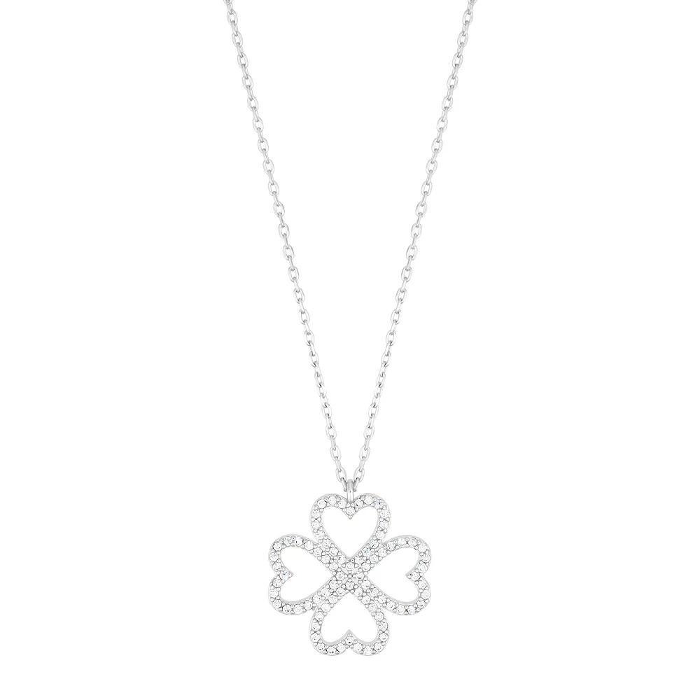 Adornia Heart Cubic Zirconia Pave Clover Pendant Necklace, Womens Grey Product Image