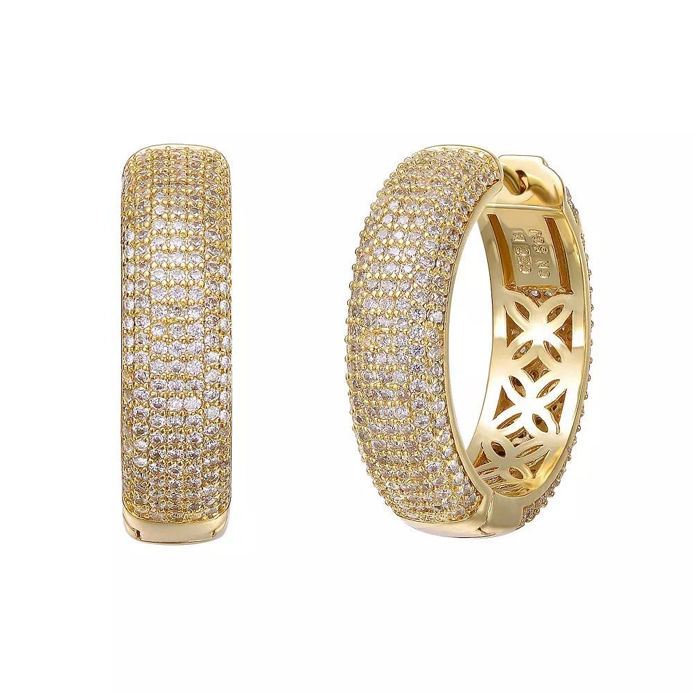 Gold Tone Cubic Zirconia Pave Hoop Earrings, Womens Product Image