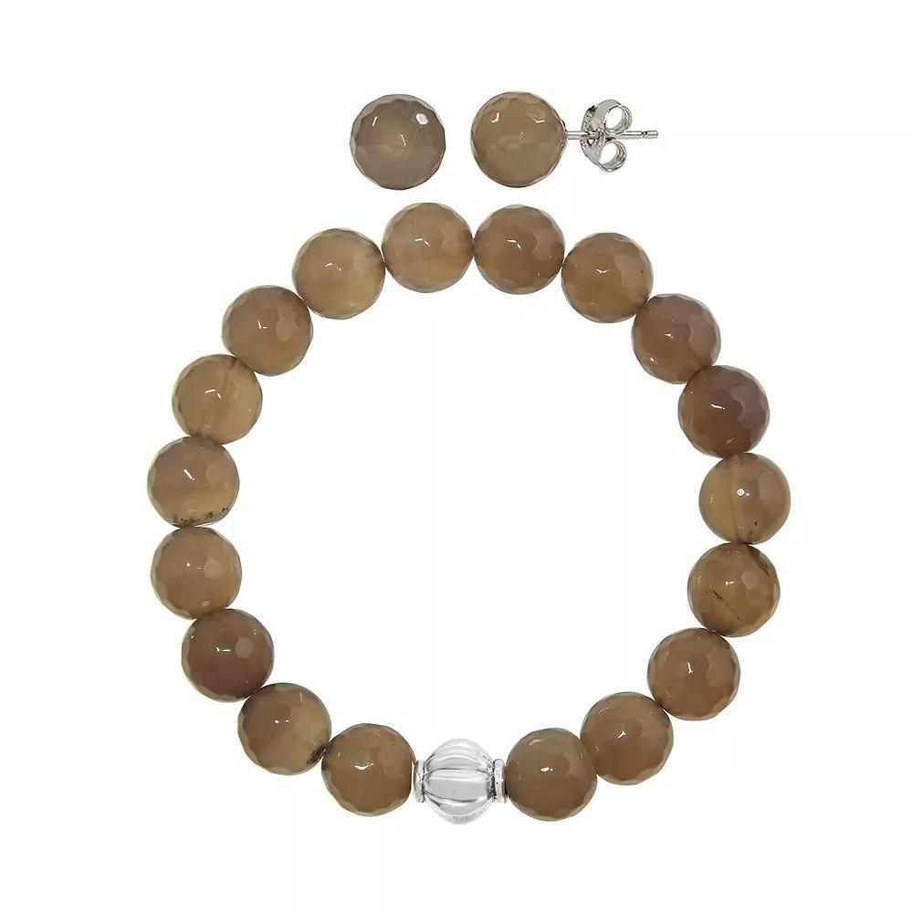 Faceted Agate 2-piece Stud Earrings & Bracelet Set, Women's, Size: 7.5", Gray Product Image