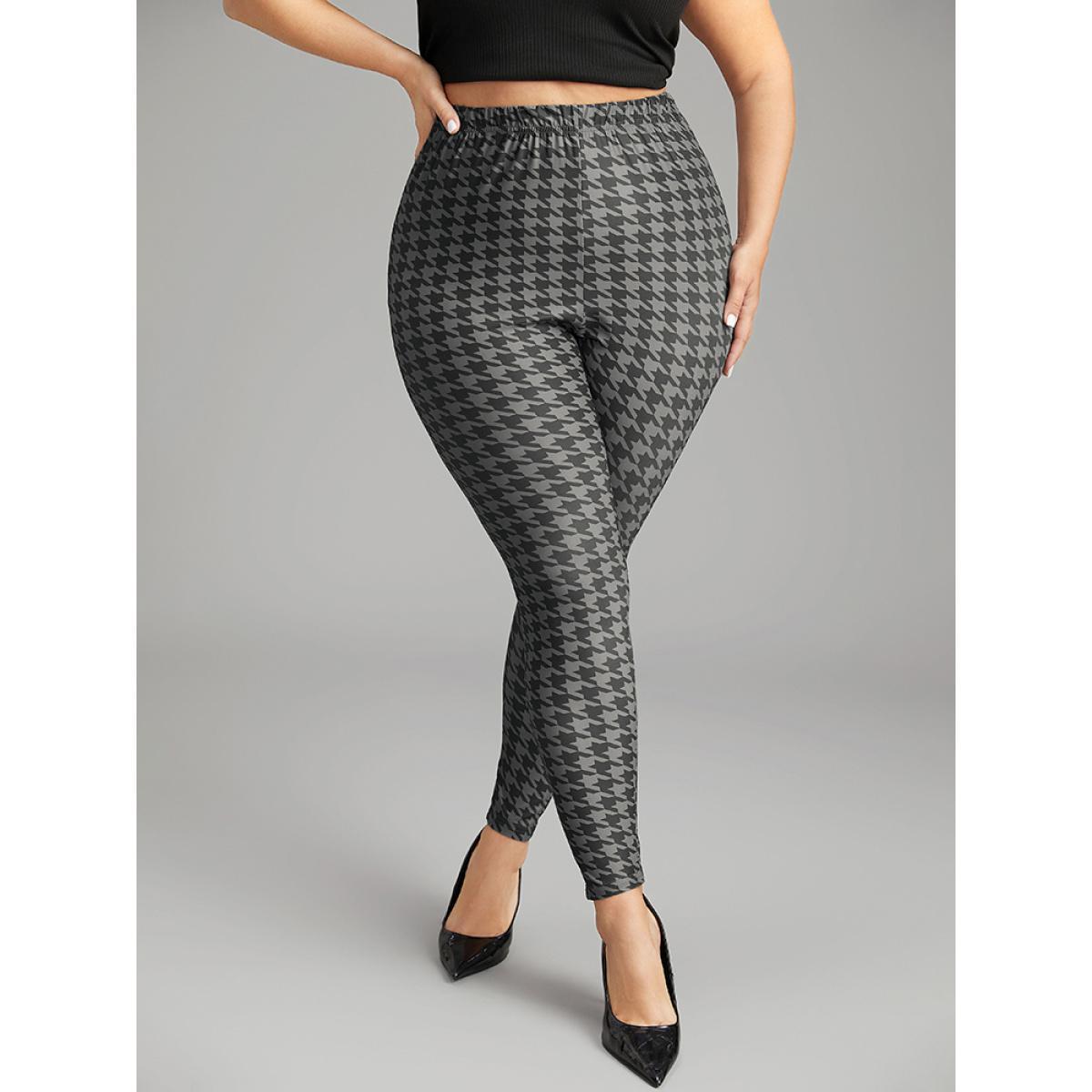 Plus Size Houndstooth Print High Rise Skinny Leggings Women DimGray Casual High stretch Skinny High Rise Dailywear Leggings BloomChic 22-24/3X Product Image