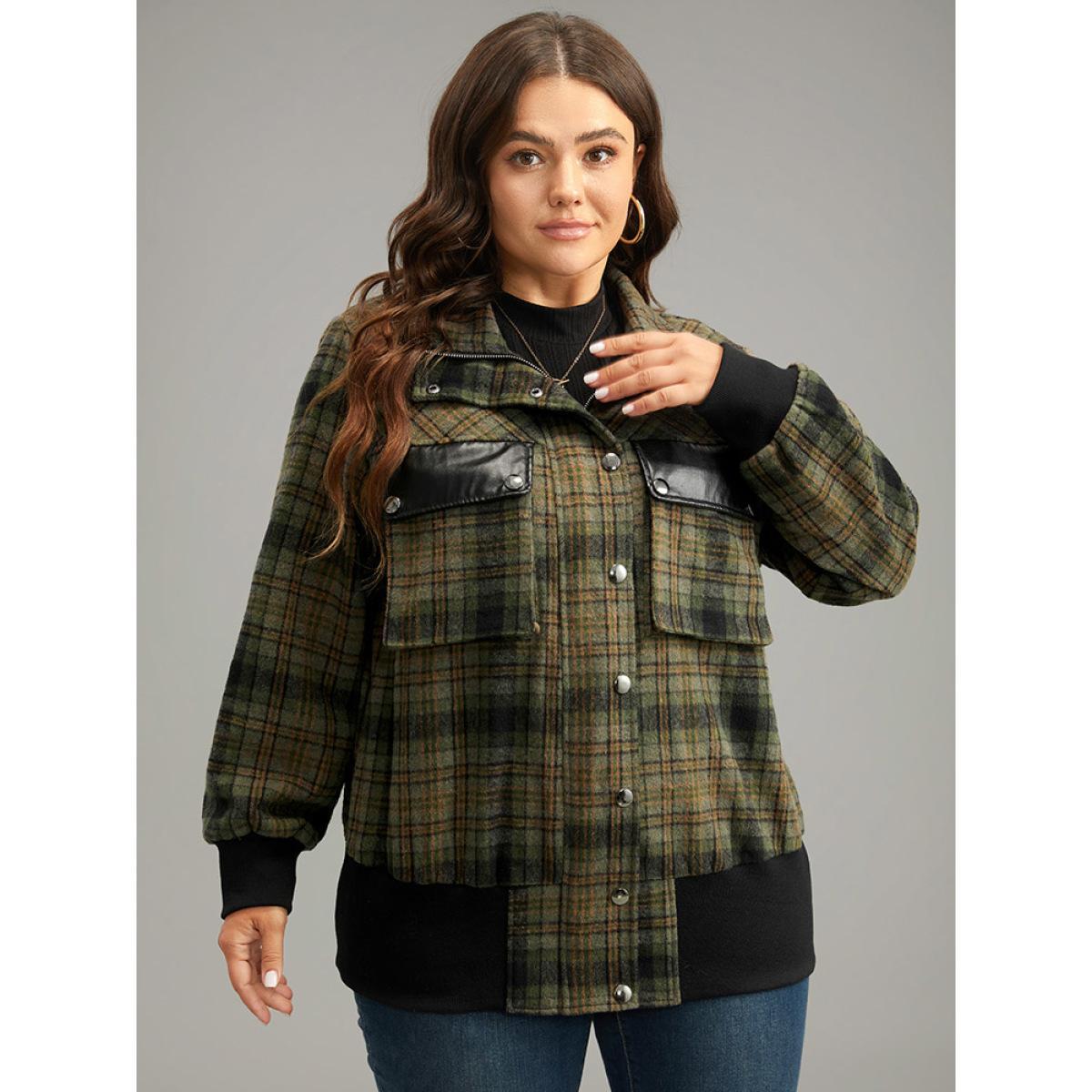 Plus Size Plaid Flap Pocket Zipper Fly Jacket Women Multicolor Elastic cuffs Pocket Dailywear Jackets BloomChic 18-20/2X Product Image