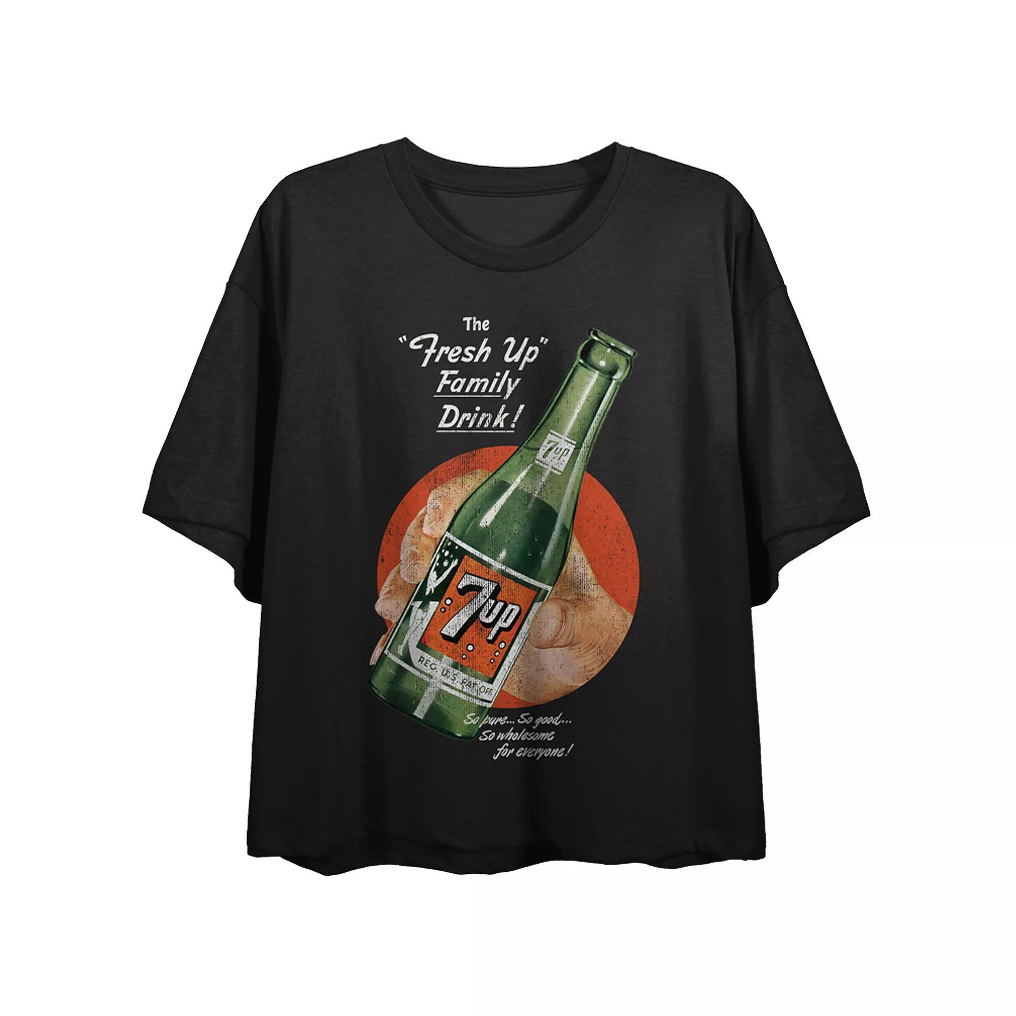 Juniors' 7UP The "Fresh Up" Family Drink Retro Flowy Graphic Tee, Women's, Size: XL, Black Product Image