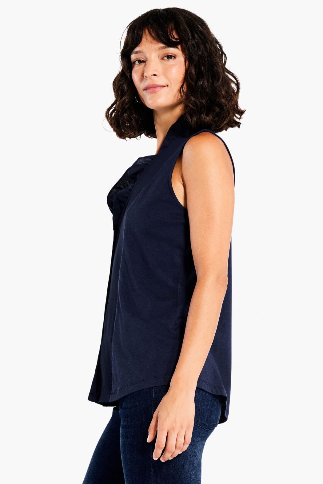Ruffled Around Tank Top- Dark Indigo Product Image