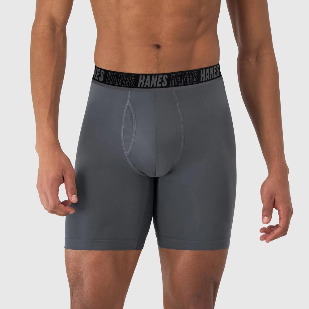 Hanes Moves Premium Mens Anti-Chafe Total Support Pouch X-Temp Long Leg Boxer Briefs 2pk Black XL: Moisture Wicking, Breathable Mesh Product Image