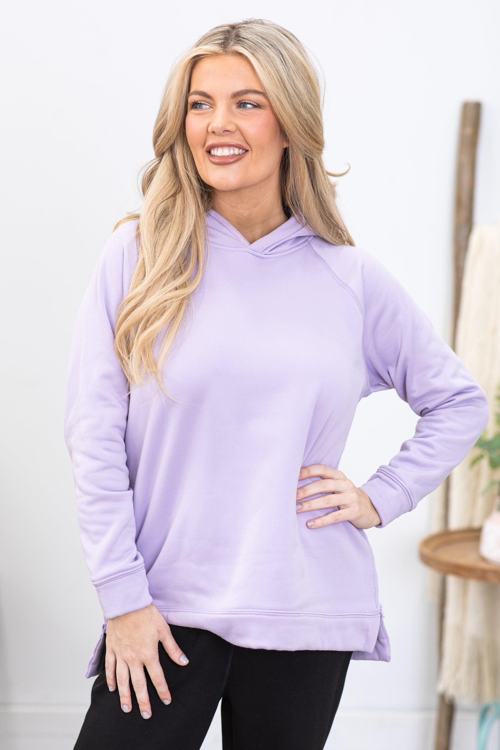 Lilac Pullover Hoodie With Side Zipper Product Image