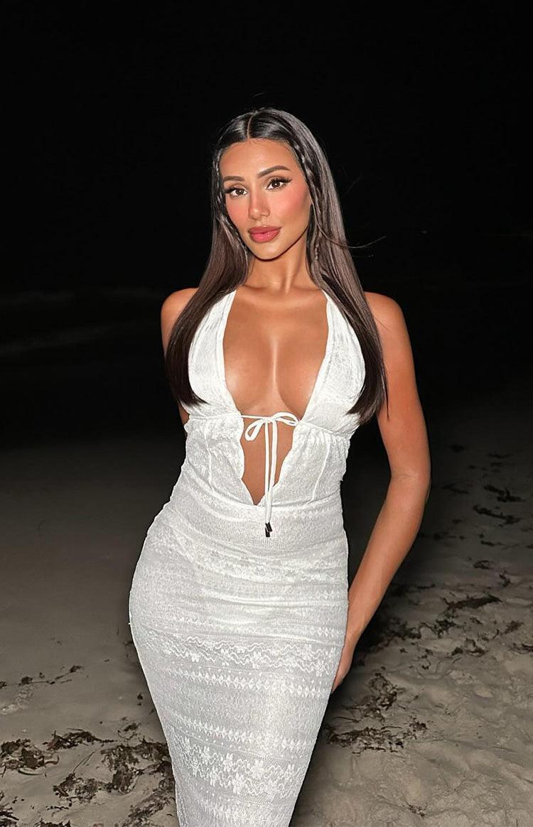 Novalie White Lace Halter Maxi Dress Product Image