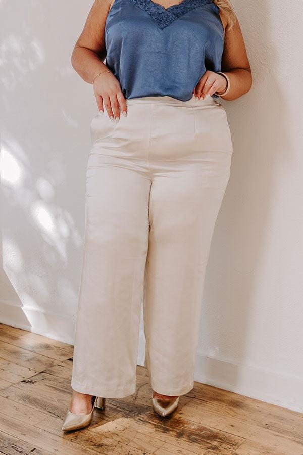 Pouring Merlot Satin High Waist Pants In Cream Curves Product Image