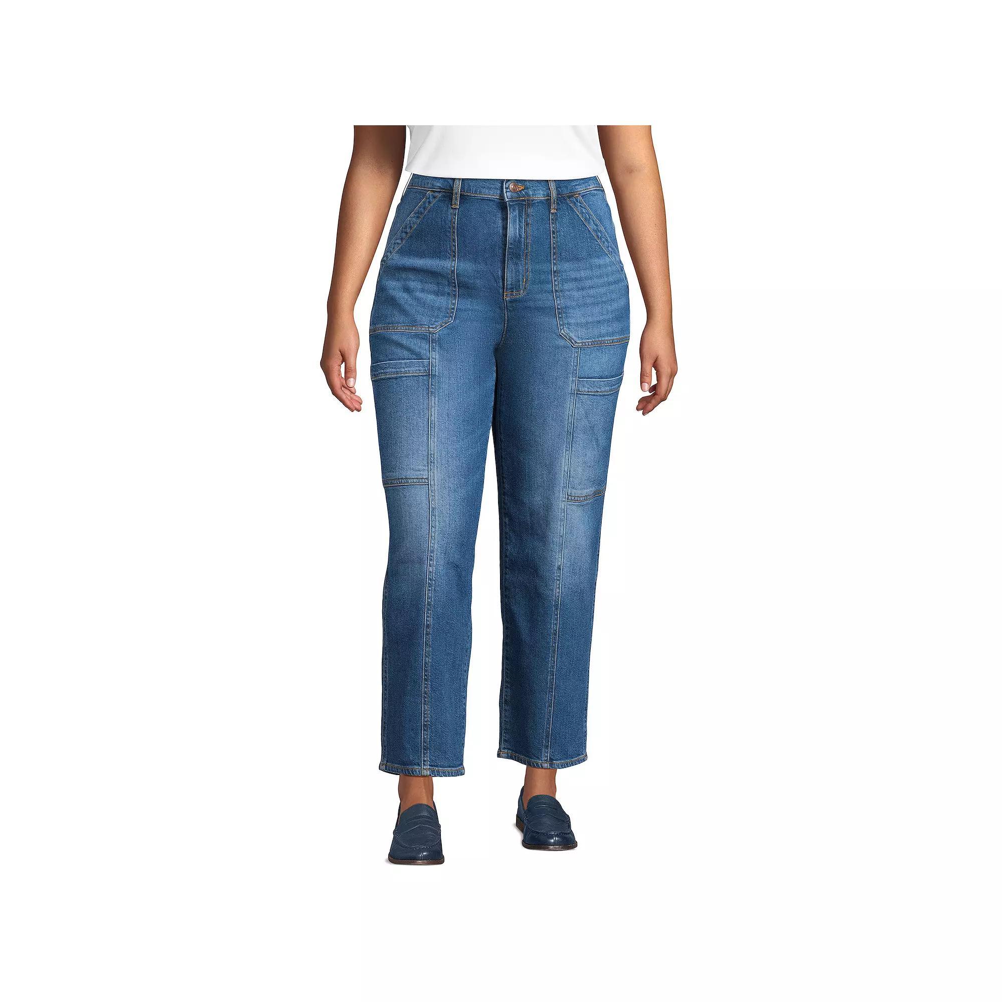 Plus Size Lands' End Denim High Rise Utility Cargo Ankle Jeans, Women's, Size: 18 W, Blue Tide Blue Product Image
