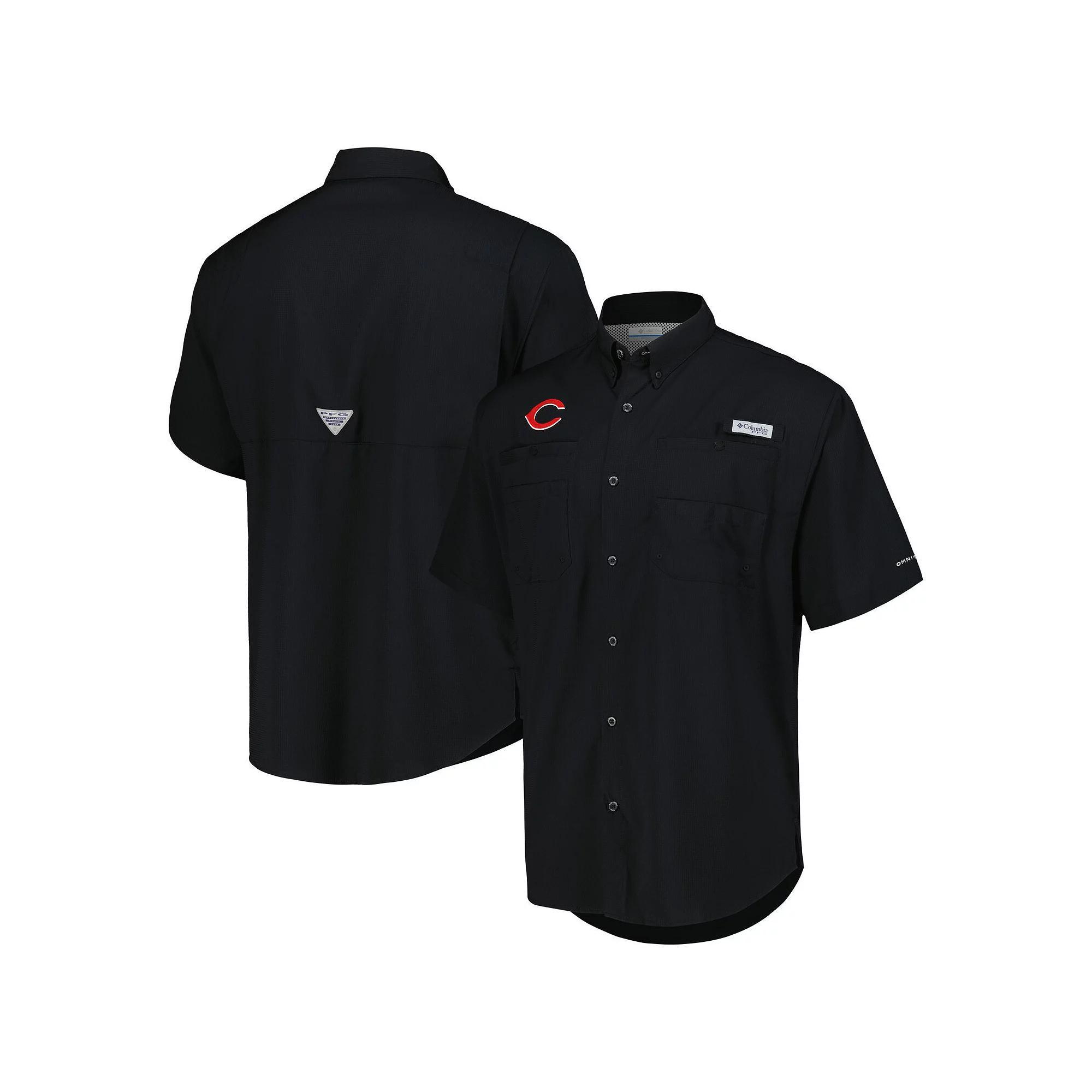 Men's Columbia Black Cincinnati Reds Tamiami Omni-Shade Button-Down Shirt, Size: Large, Red Black Product Image