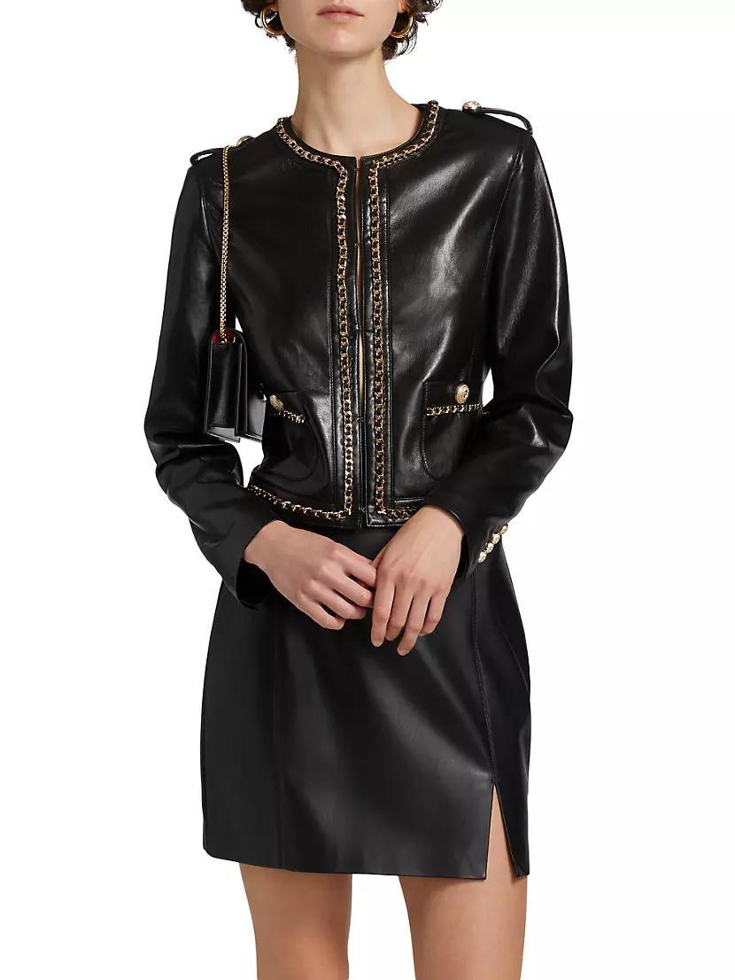 Jemmy Chain-Accented Faux Leather Jacket Product Image