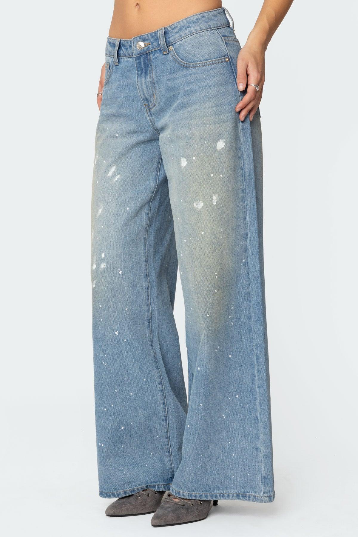 Paint Splatter Low Rise Jeans Product Image