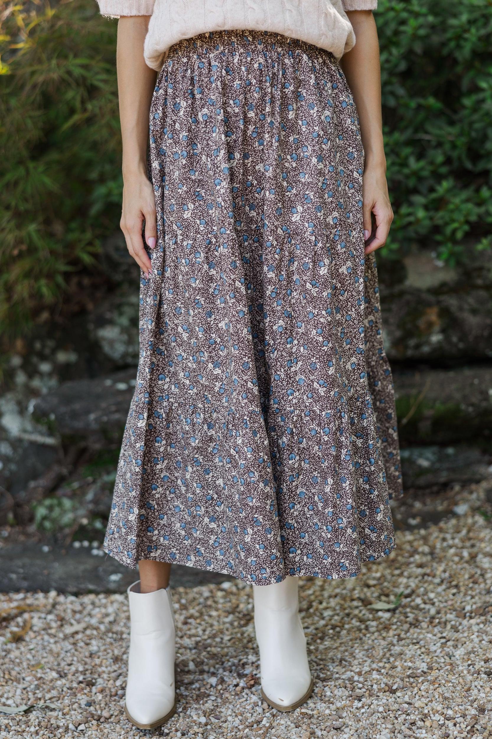Just One Chance Brown Ditsy Floral Midi Skirt Female Product Image