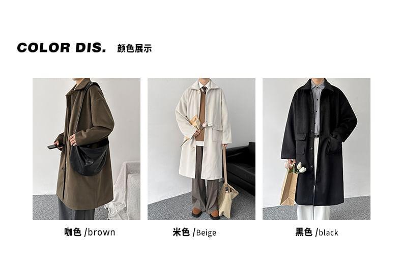 Collared Button-Up Plain Long Coat Product Image