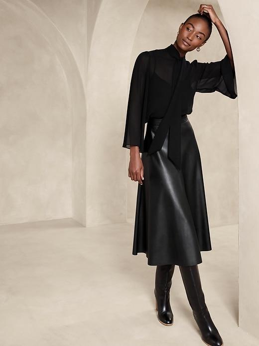 Bell-Sleeve Tie Blouse Product Image