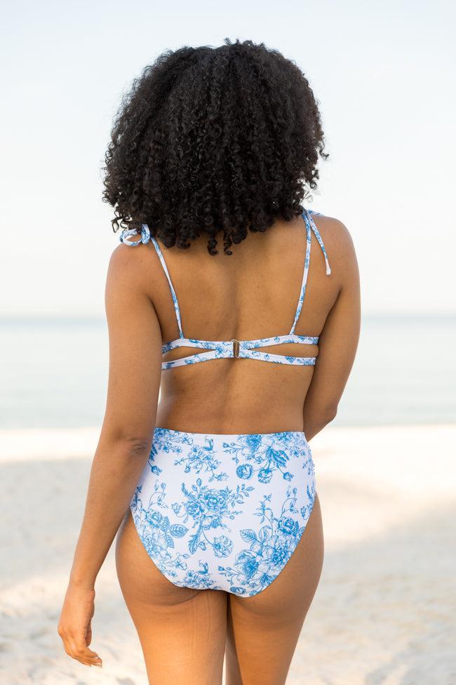 Marina Mood Blue and Ivory Vintage Floral Print Bikini Top FINAL SALE Product Image