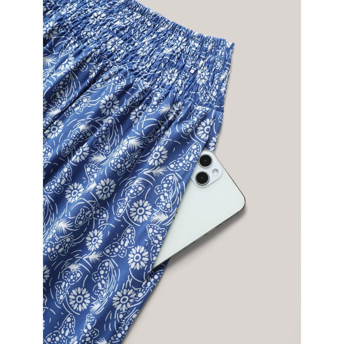 Plus Size Floral Patchwork Tiered Maxi Skirt Women Mediumblue Gathered Loose No stretch Side seam pocket Vacation Skirts BloomChic 18-20/2X Product Image