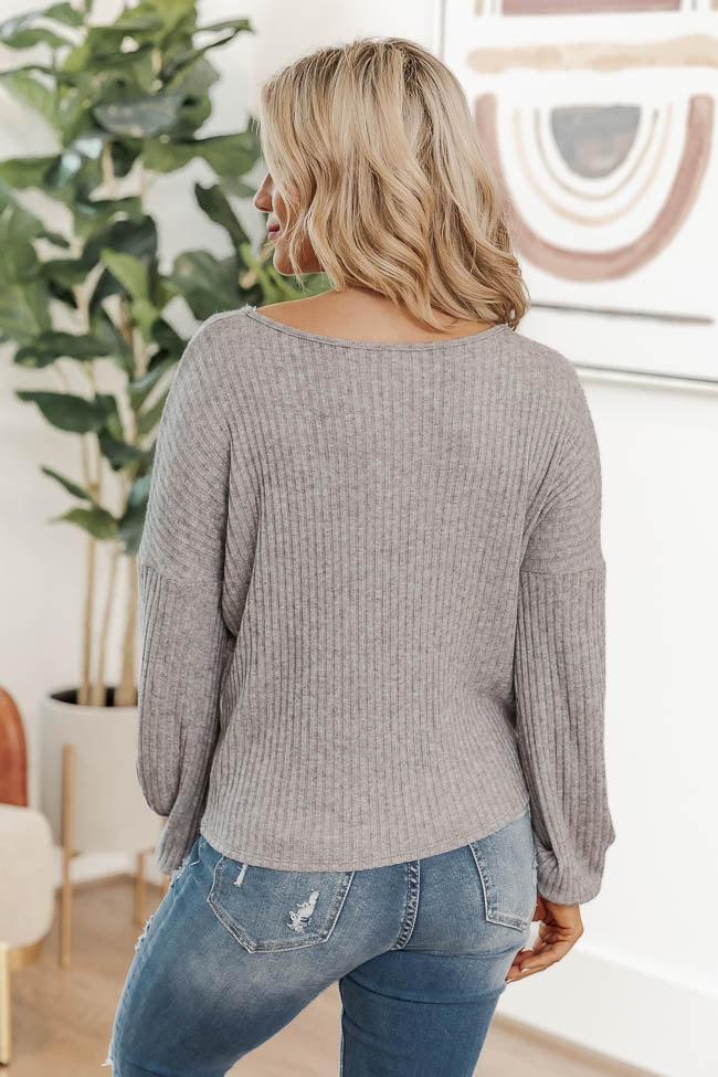 Lasting Words Split Heather Grey V-Neck Ribbed Blouse FINAL SALE Product Image