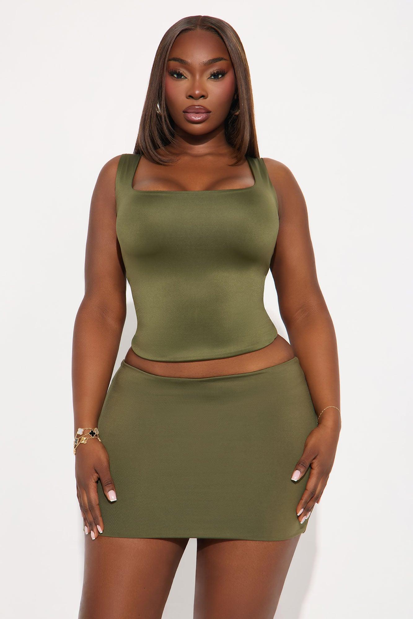 Contour Double Lined Square Neck Tank Top - Military Green Female Product Image