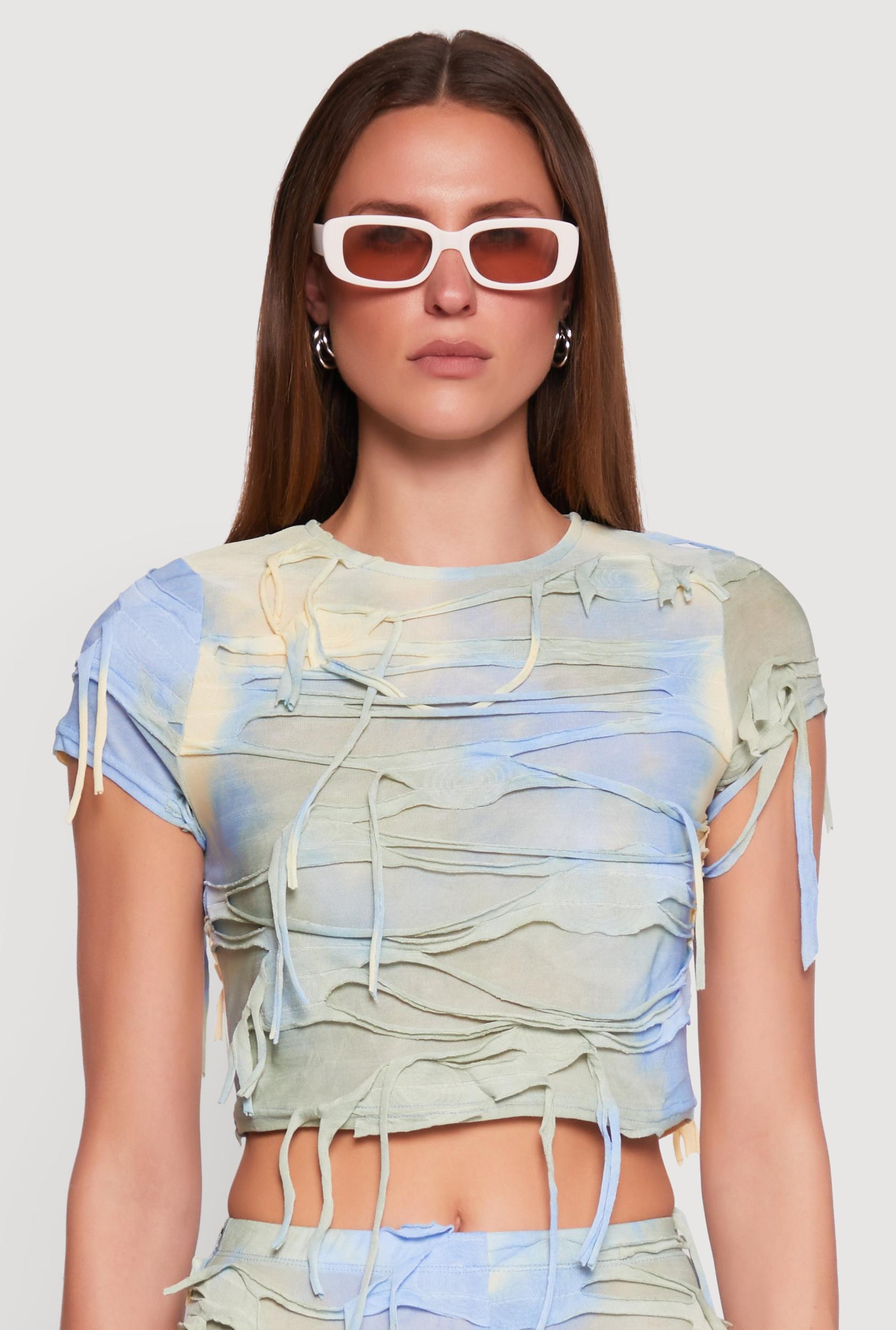 Womens Tie Dye Distressed Crop Top Product Image