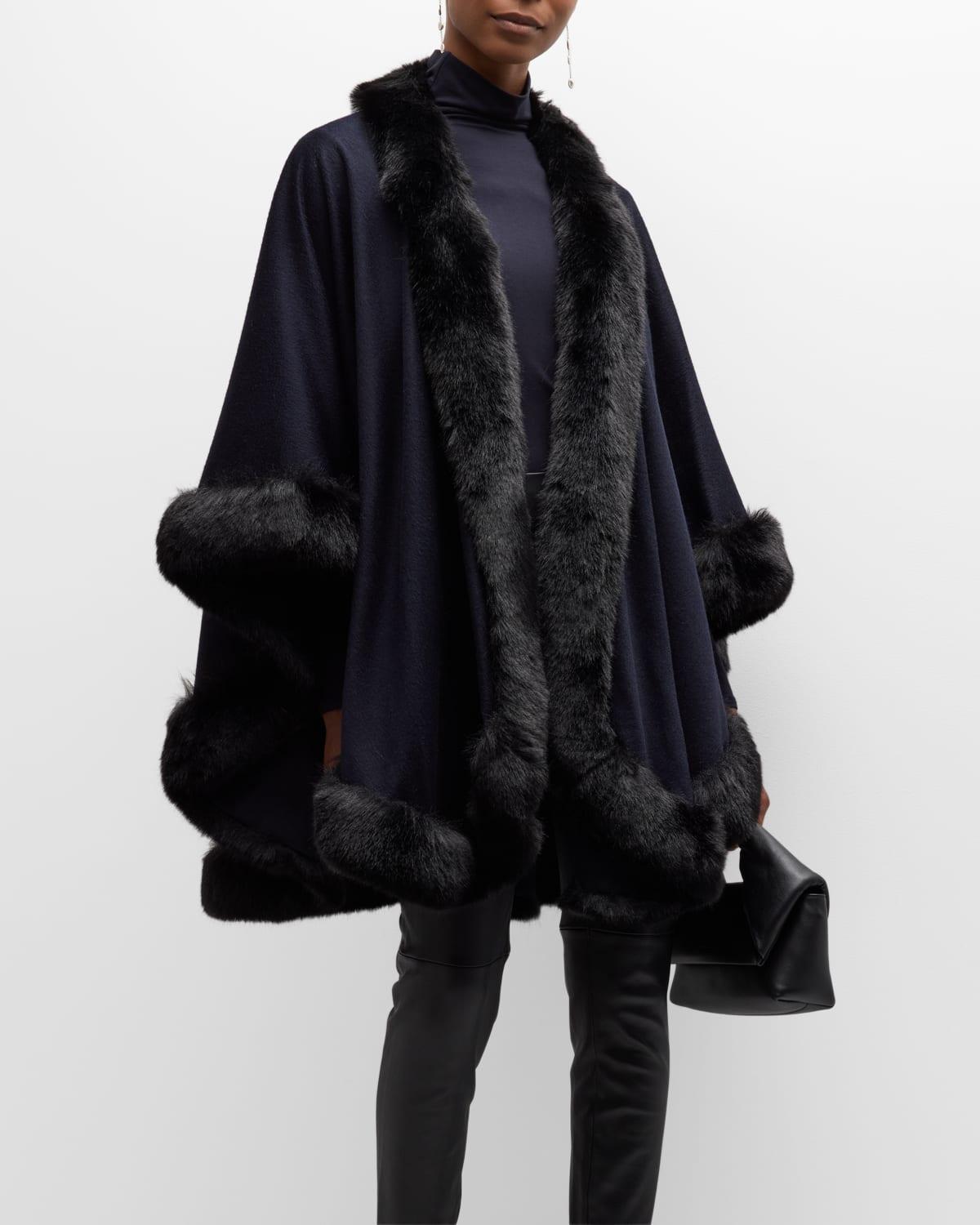 Cashmere Cape With Faux Fur Trim Product Image