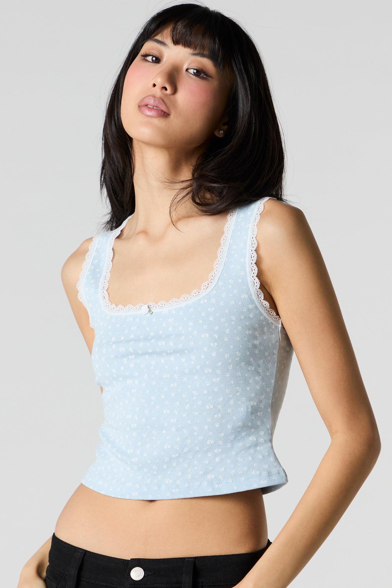 Square Neck Lace Trim Rosette Tank Female Product Image