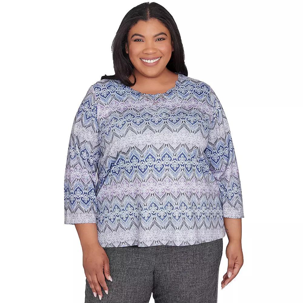 Plus Size Alfred Dunner Crewneck Lace Textured Top, Women's, Size: 3XL, Gray Product Image