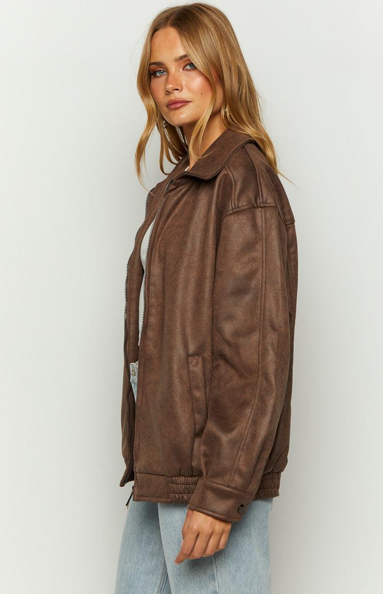 Abbi Brown Faux Suede Bomber Jacket Girls Product Image