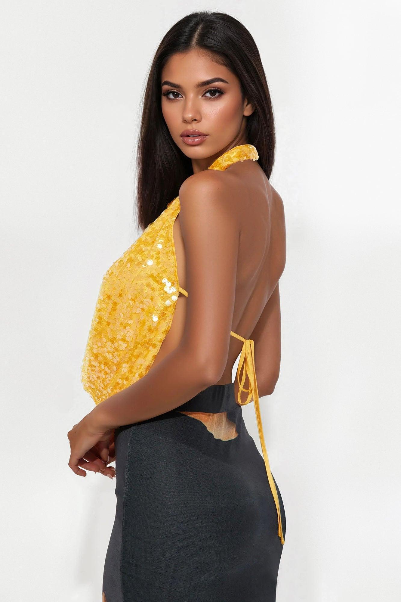 Sunset Skies Sequin Halter Top - Orange Product Image
