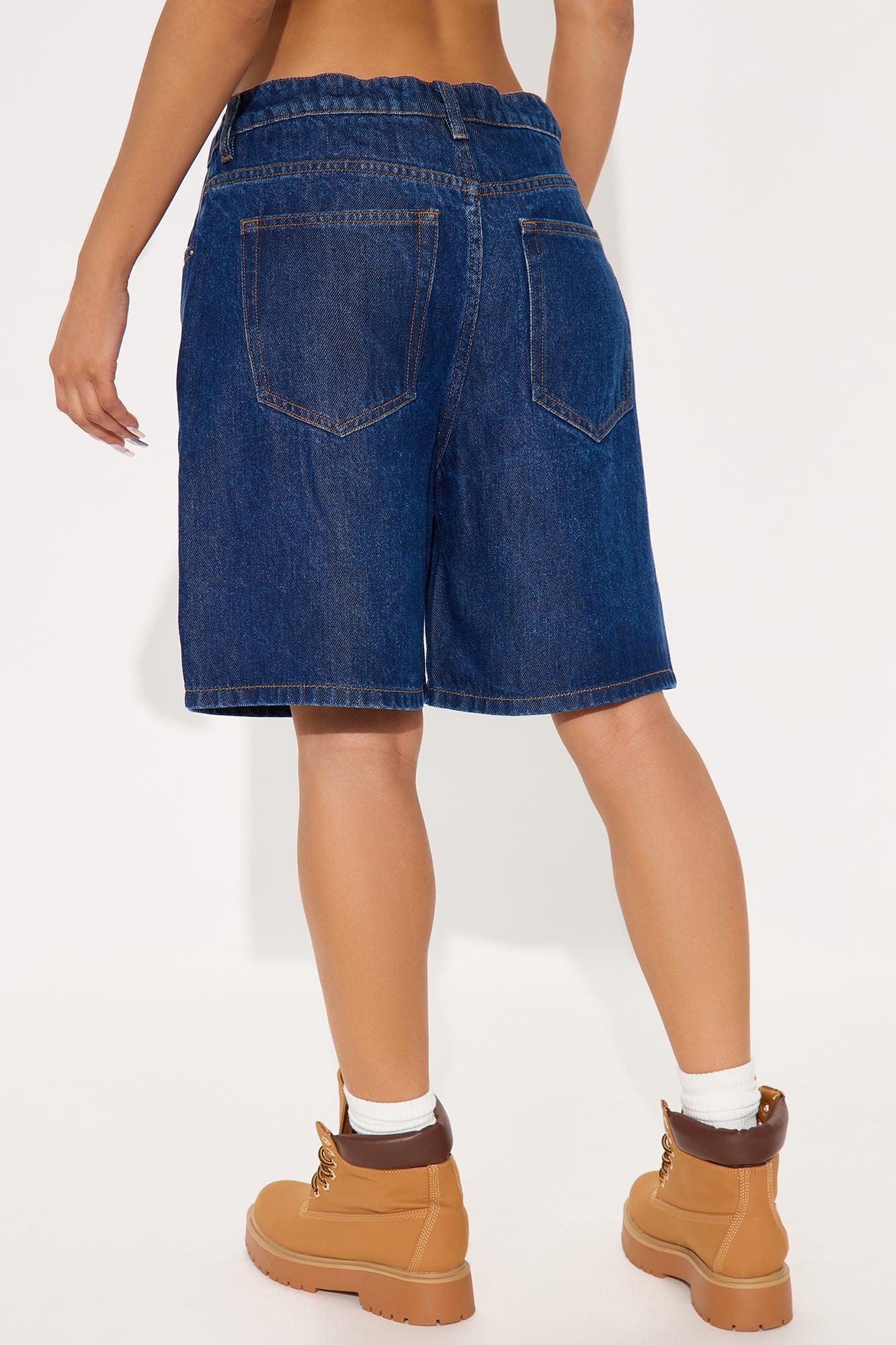 Ebb And Flow Drapey Denim Shorts - Dark Wash Female Product Image