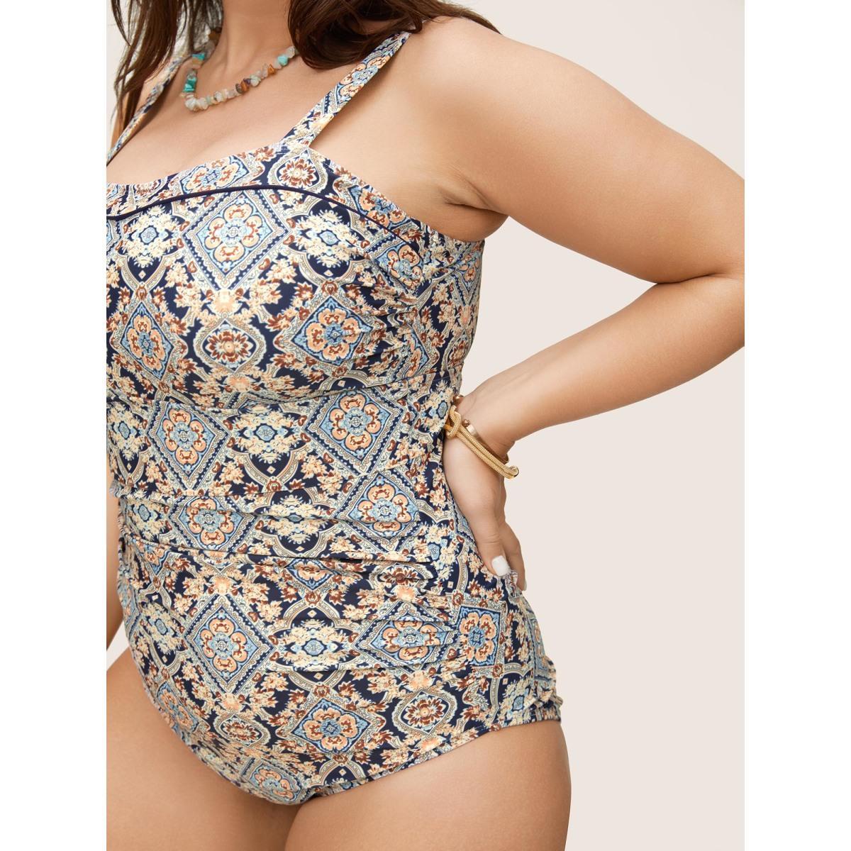 Plus Size Bandana Print Ruched Cami One Piece Swimsuit Women's Swimwear Multicolor Beach Non Curve Bathing Suits High stretch One Pieces BloomChic 26/4X Product Image