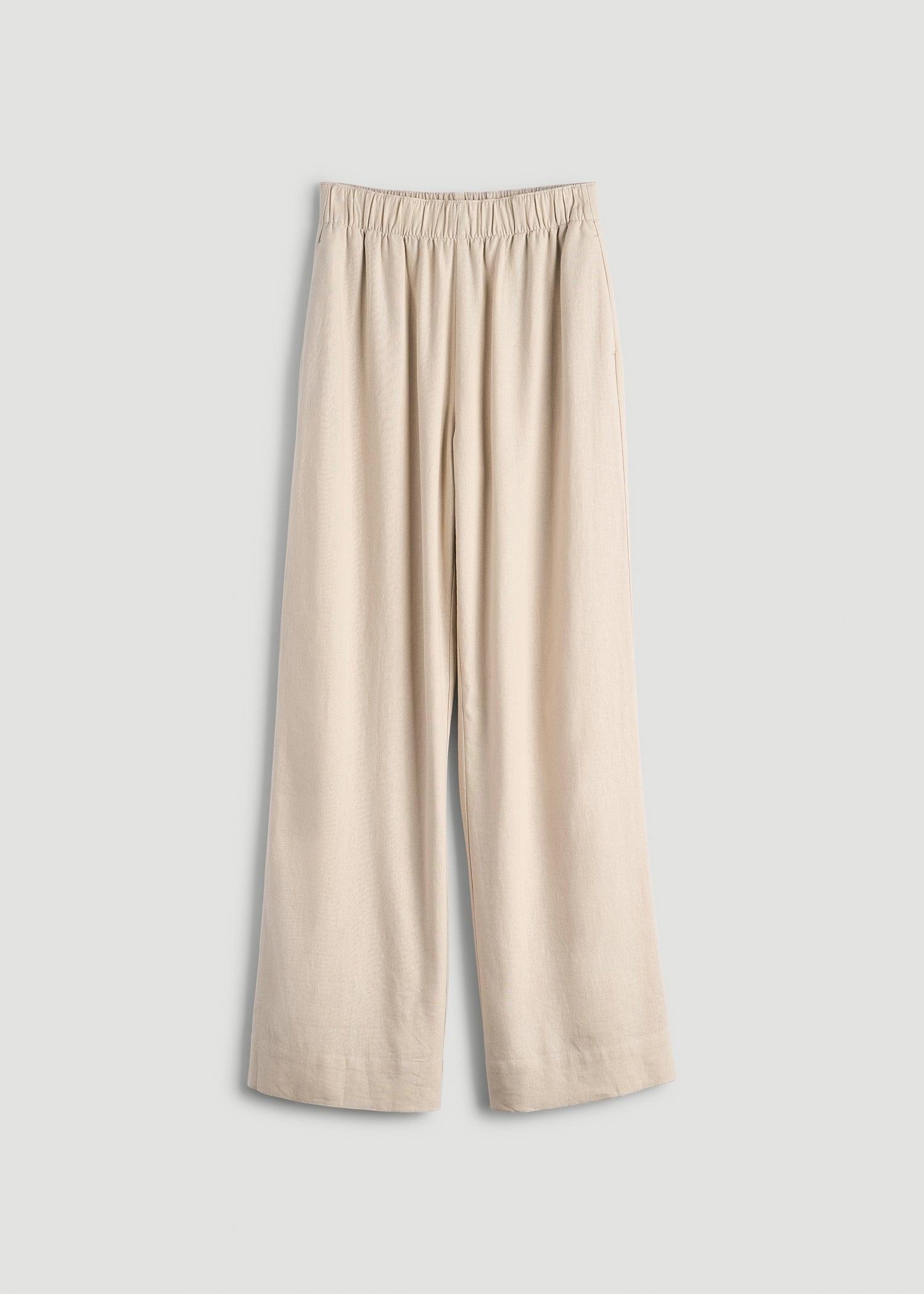 Pull On Wide Leg Linen Pants for Tall Women in Light Stone Product Image