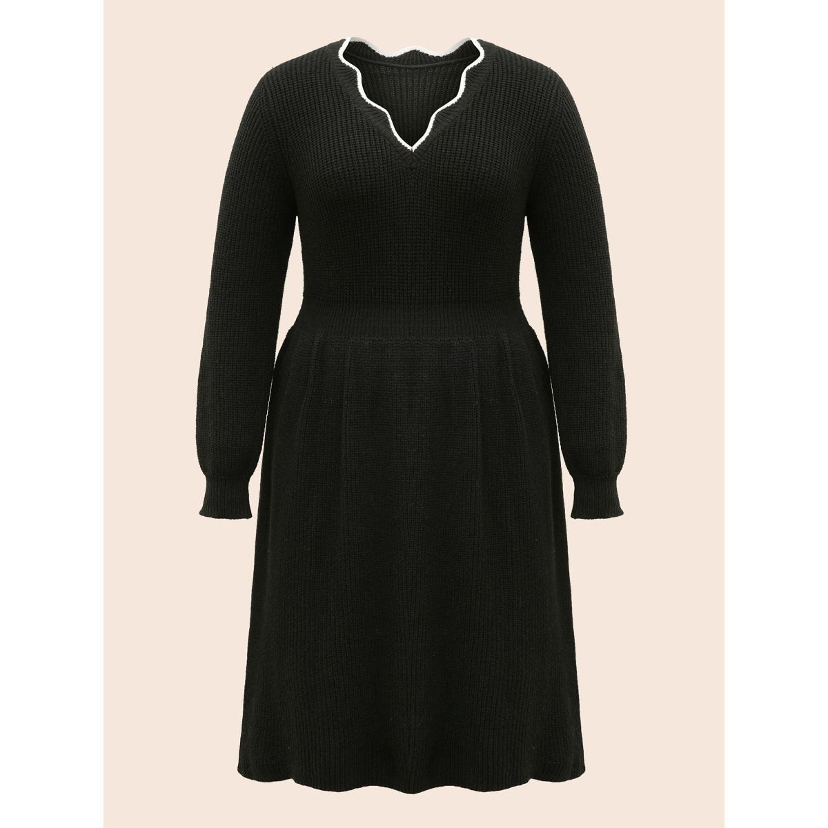 Plus Size Supersoft Essentials Contrast Lace Collar Wool Sweater Dress Black Women Casual Long Sleeve Everyday Sweater Dresses BloomChic 14-16/1X Product Image