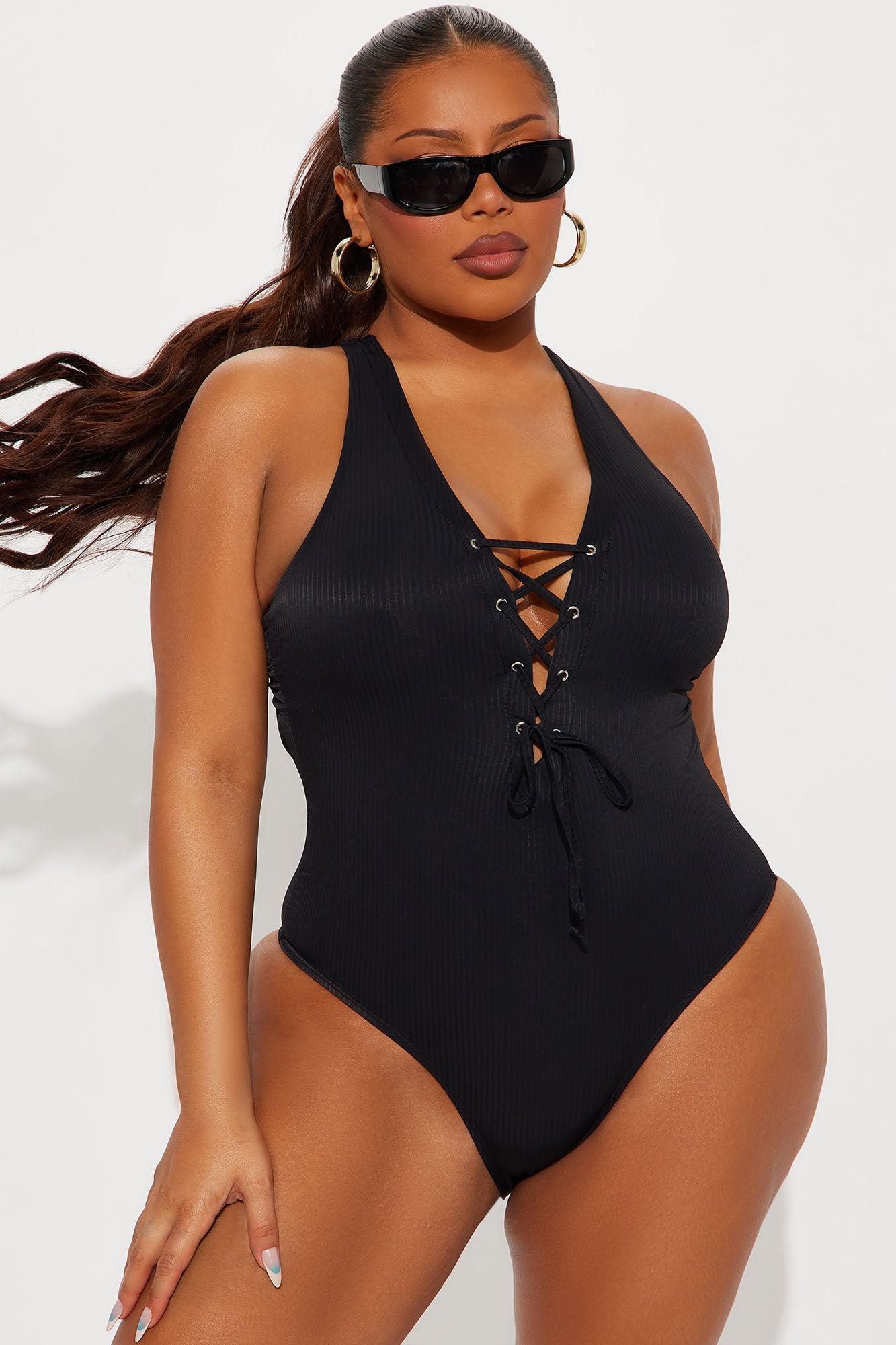 Feeling Good U Wire Ribbed 1 Piece Swimsuit - Black Product Image