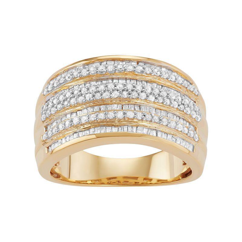Jewelexcess Sterling Silver 1 Carat T.W. Diamond Multirow Ring, Women's, Size: 7, Yellow Rhodium Plate Product Image