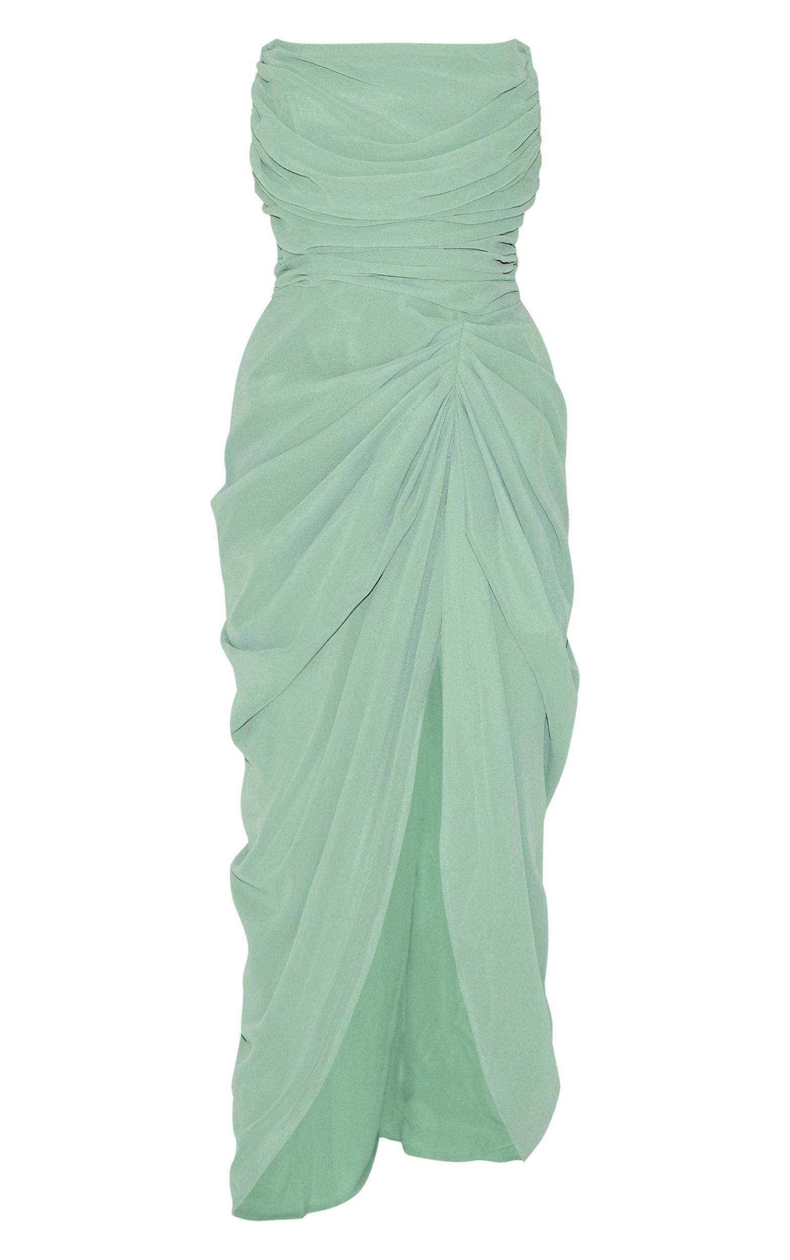 Sage Green Chiffon Corset Bandeau Draped Midi Dress Product Image