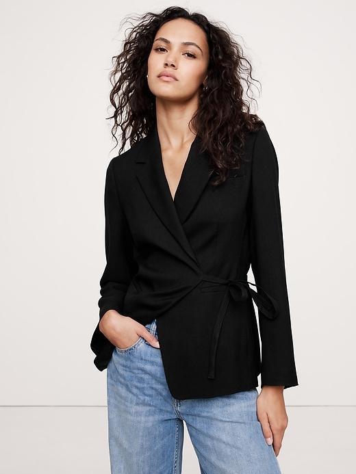 Drapey Twill Wrap Blazer Product Image
