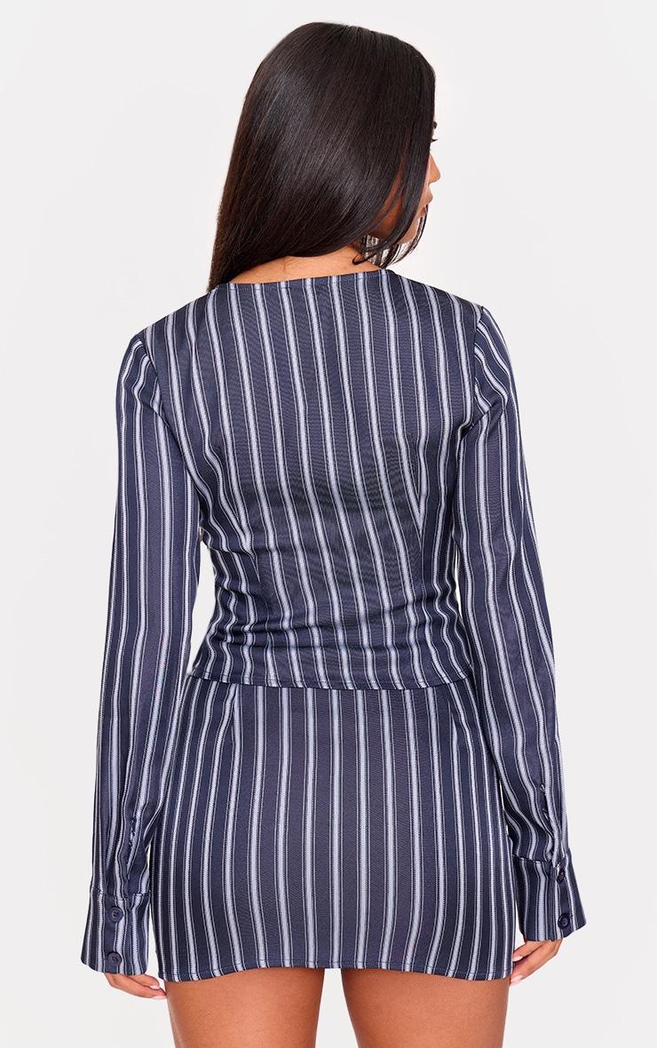 Navy Woven Tailored Striped Ruched Shirt Product Image